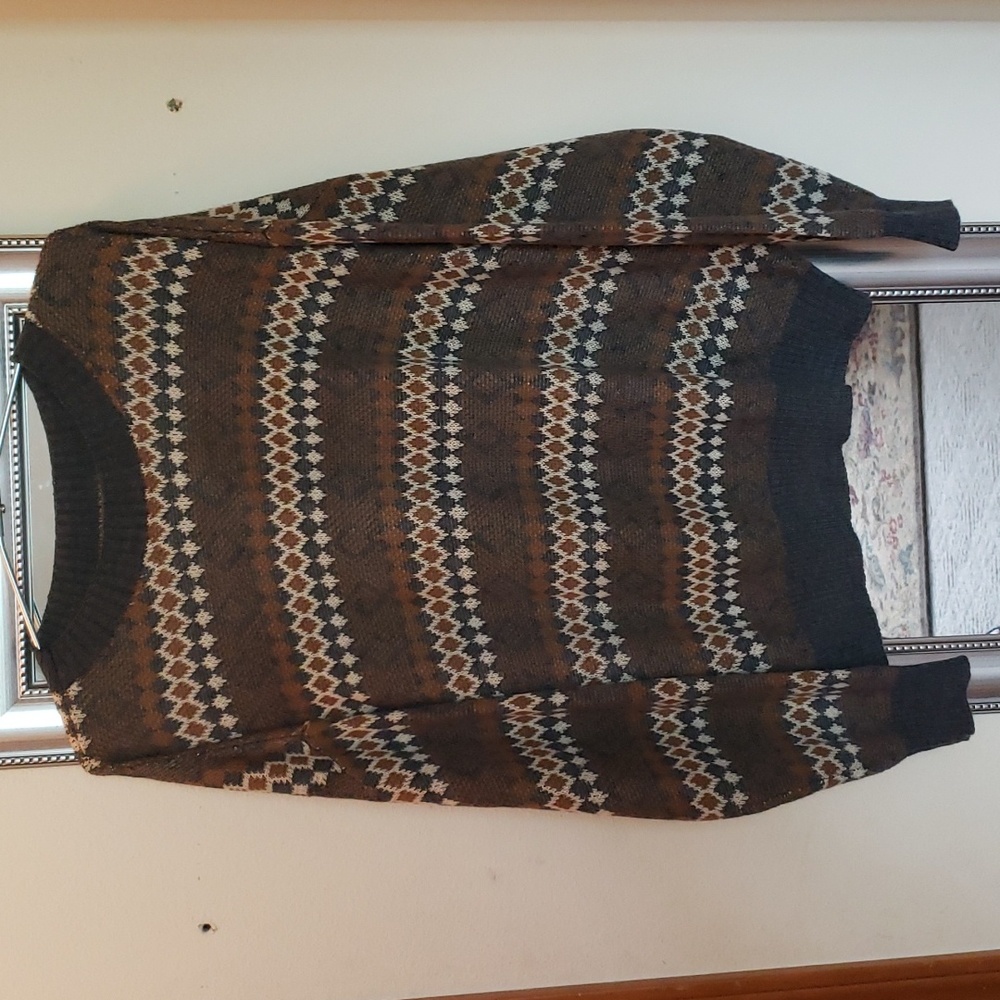 Shein Curve Plus Drop Shoulder Argyle Pattern Sweater.  Gray/Gold/Cream. 3XL.